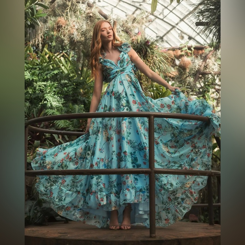 MAC DUGGAL
Indy A-Line Ruffled Back-Lace Chiffon Gown - Picture 1 of 17